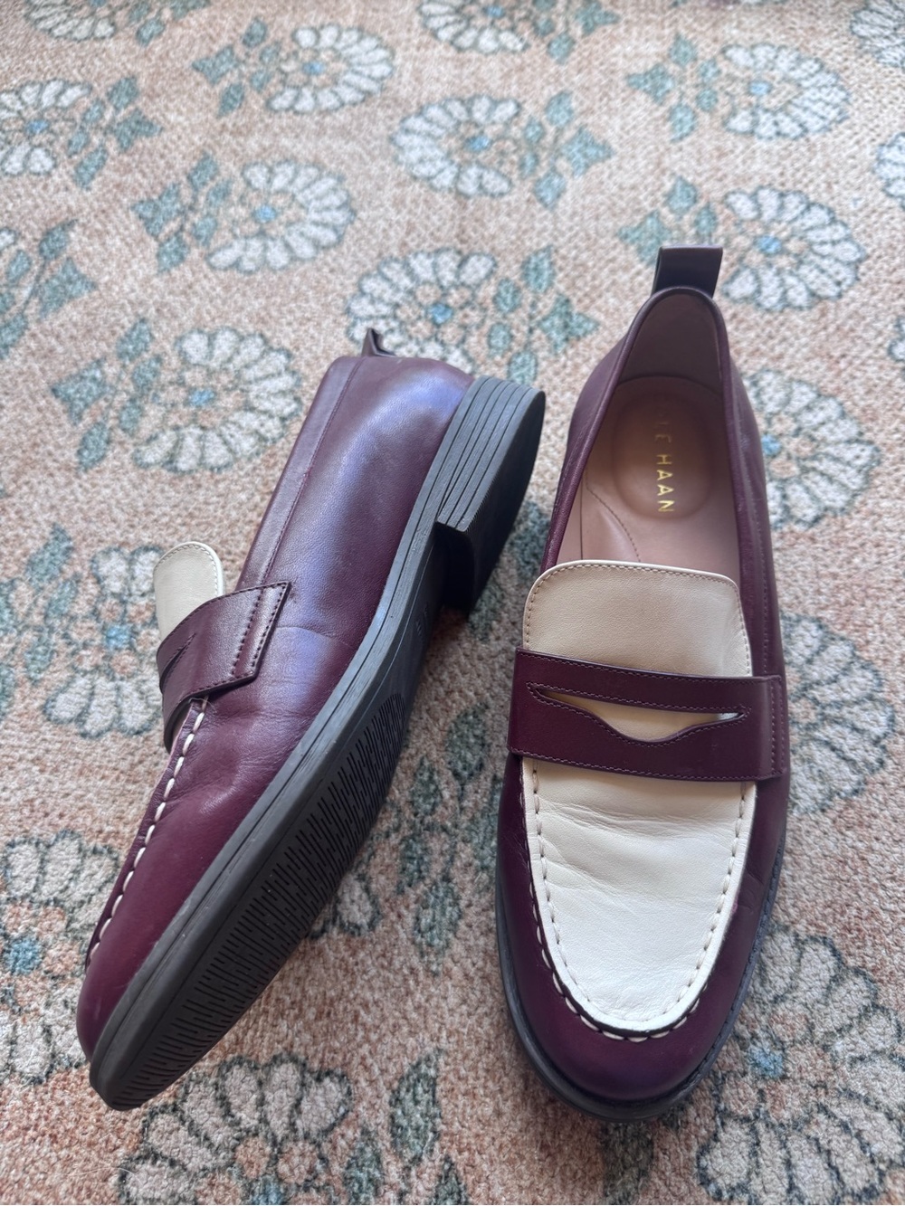 Cole Haan Stassi Two-Tone Brown and white Leather Penny Loafers size 7 - Picture 3 of 7